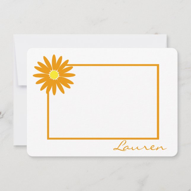 Daisy Thank You Orange Flat Note Note Card (Front)