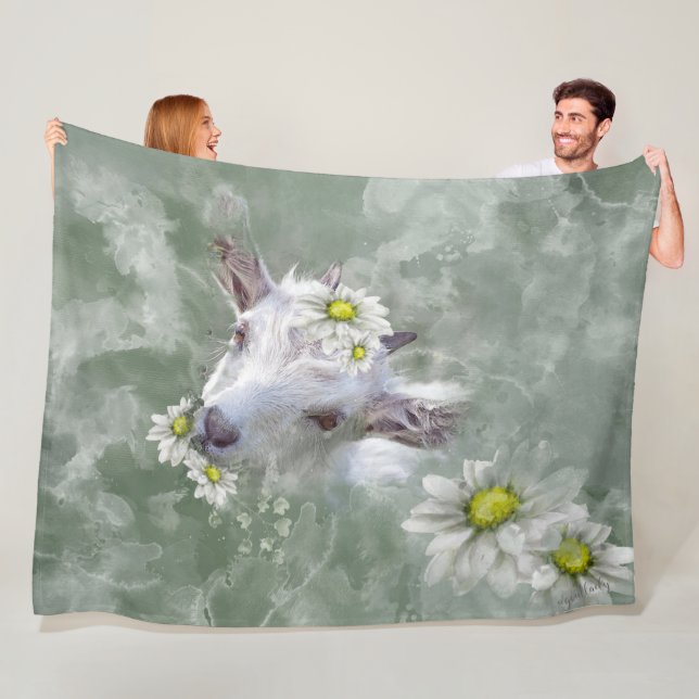 Daisy the Baby Goat Watercolor Portrait Fleece Blanket (In Situ)