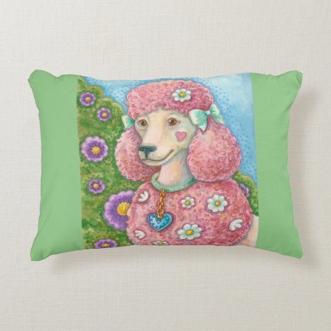 DAISY The Pink Poodle ACCENT PILLOW Border (Front)