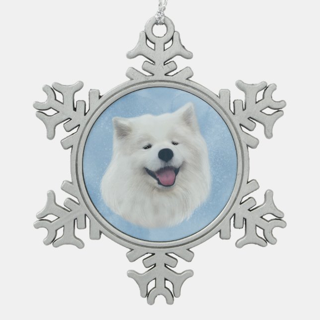 Daisy the samoyed snowflake pewter christmas ornament (Front)