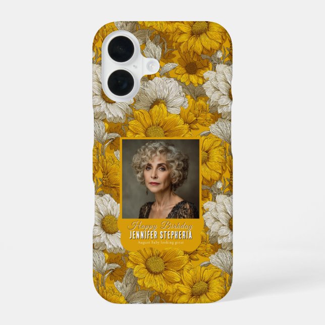 Daisy Theme Happy Birthday  For Aunt Yellow iPhone 16 Case (Back)