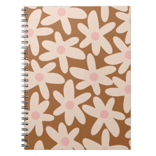 Daisy Time Cute Floral Pattern Brown and Blush Notebook