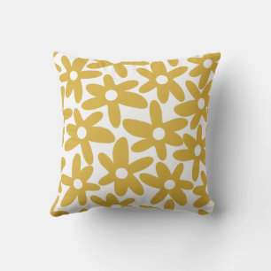 Daisy Time Cute Retro Floral Pattern in Mustard Cushion