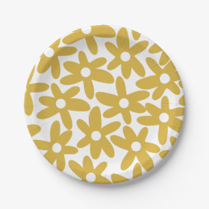 Daisy Time Cute Retro Modern Mustard Flowers Paper Plate