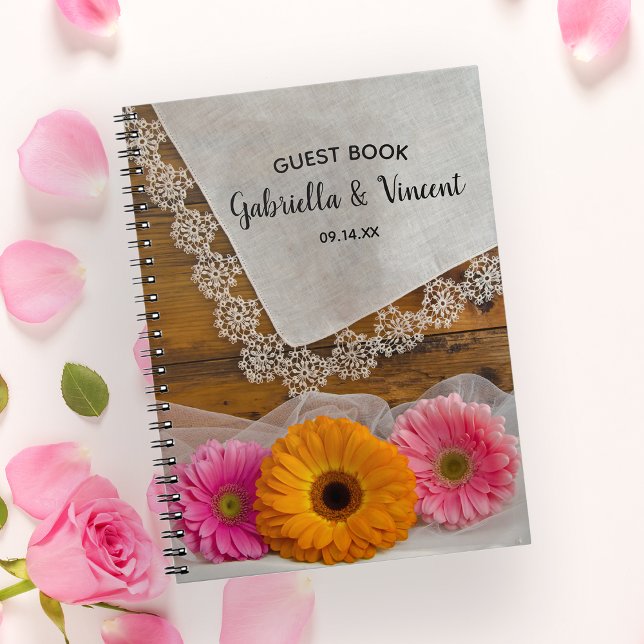 Daisy Trio and Lace Barn Wedding Guest Book (Creator Uploaded)