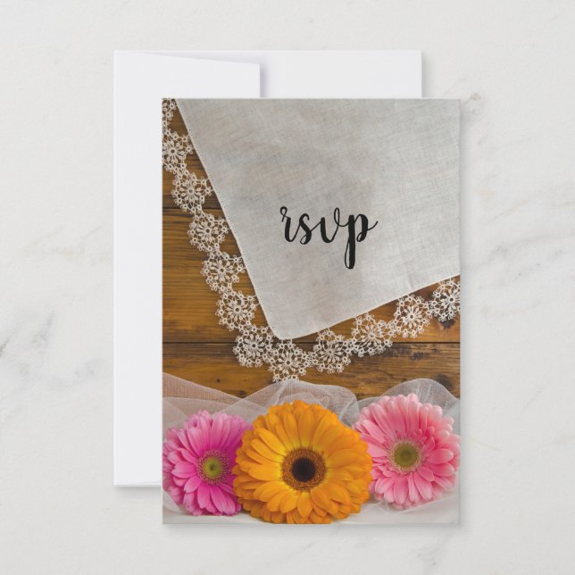 Daisy Trio and Lace Country Barn Wedding RSVP (Front)