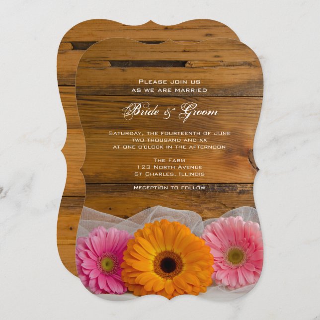Daisy Trio Country Barn Wedding Invitation (Front/Back)