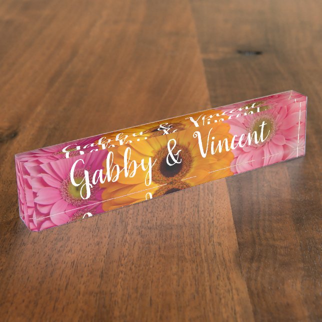 Daisy Trio Floral Wedding Nameplate (Side)