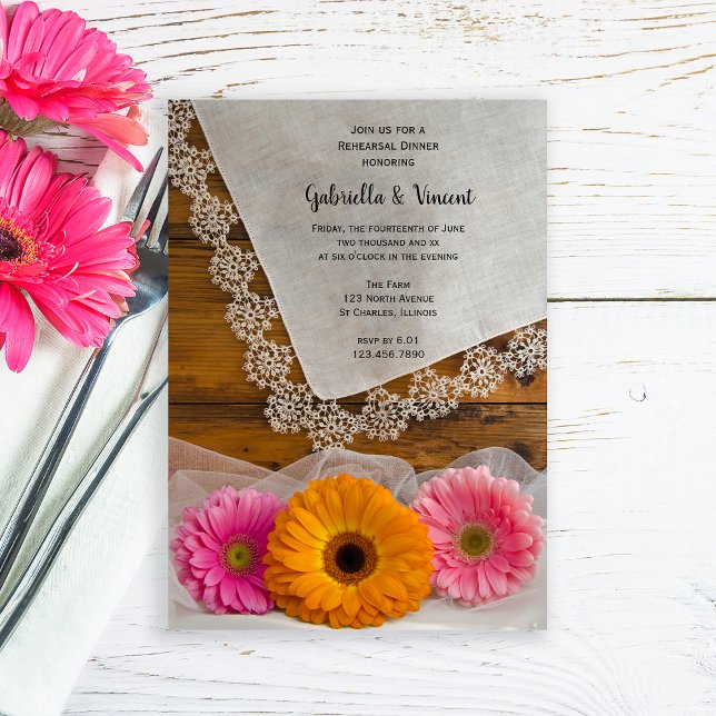 Daisy Trio Lace Country Wedding Rehearsal Dinner Invitation (Creator Uploaded)