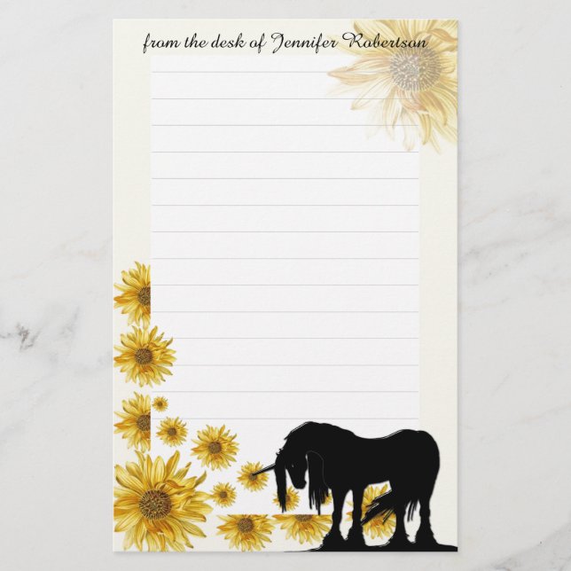 Daisy  Unicorn Stationery w/lines (Front)