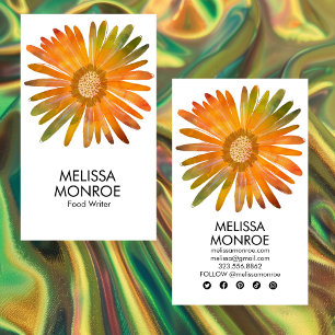 Daisy Watercolor Colourful w Social Media Icons Business Card