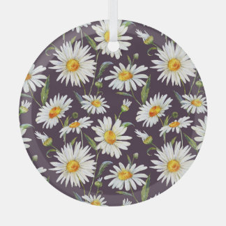 Daisy Watercolor: Dark Floral Seamless Glass Tree Decoration