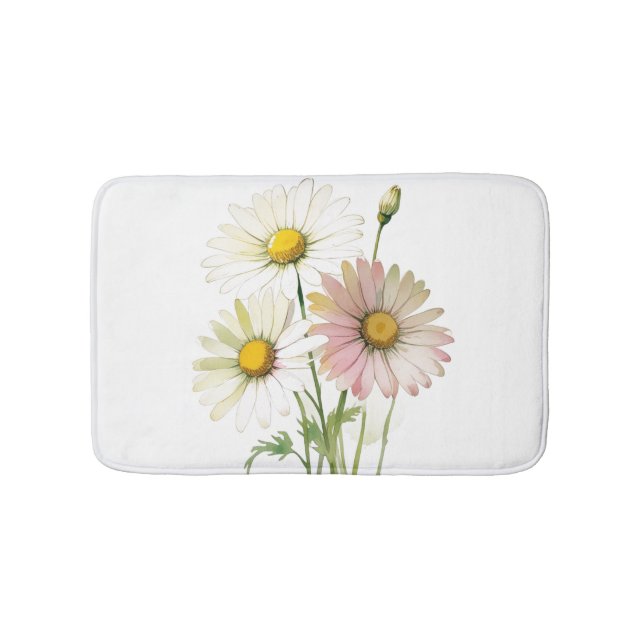 Daisy Watercolor Flower Modern Professional Bath Mat (Front)