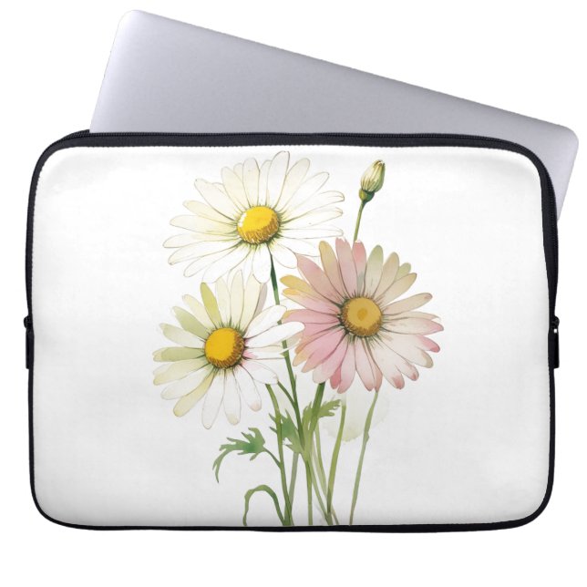 Daisy Watercolor Flower Modern Professional Laptop Sleeve (Front)