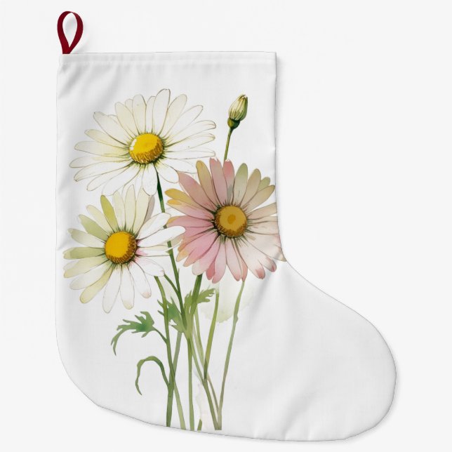 Daisy Watercolor Flower Modern Professional Large Christmas Stocking (Front)