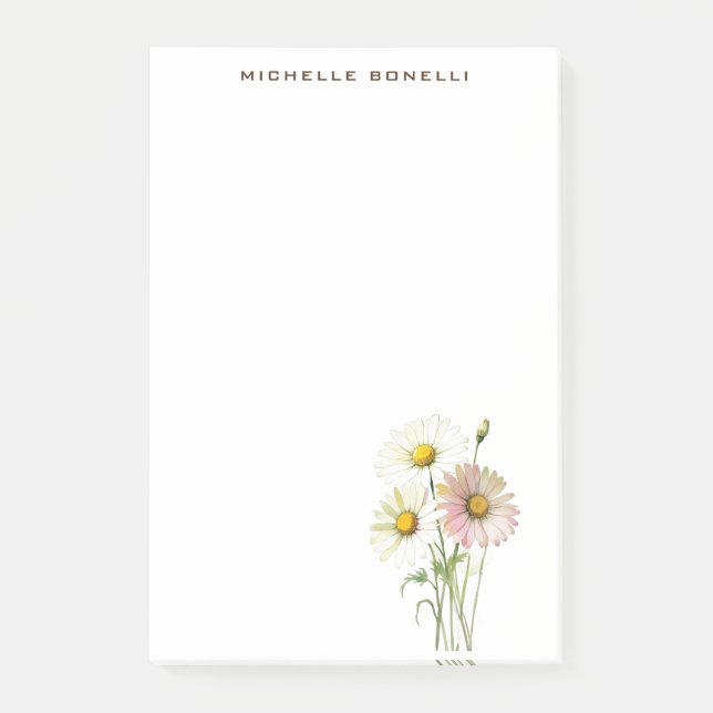 Daisy Watercolor Flower Modern Professional Post-it Notes (Front)