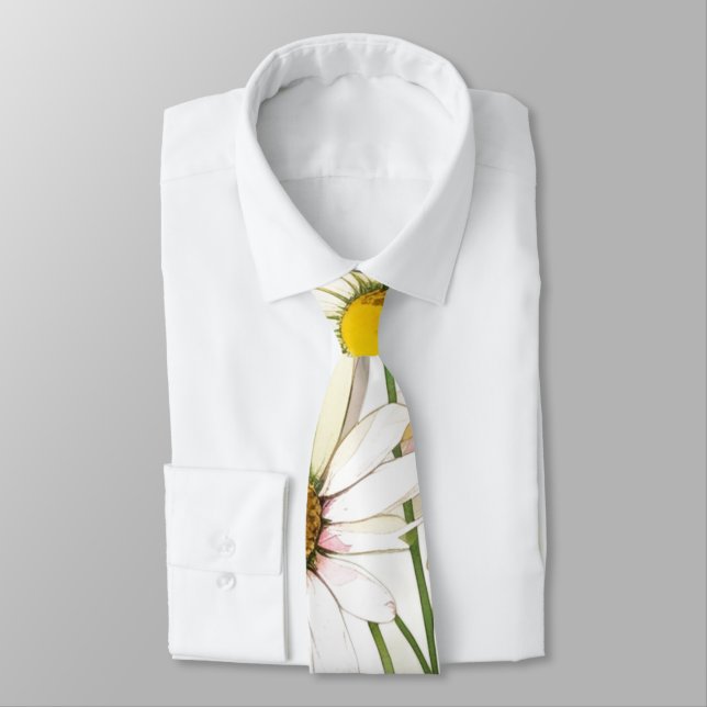 Daisy Watercolor Flower Modern Professional Tie (Tied)