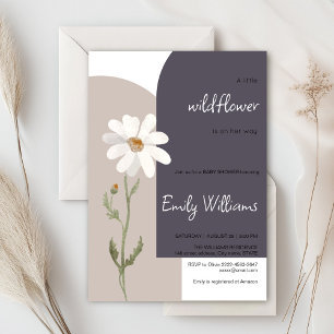 Daisy watercolor minimalistic baby shower invitation