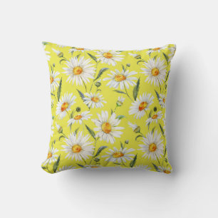Daisy watercolor, yellow seamless pattern. cushion