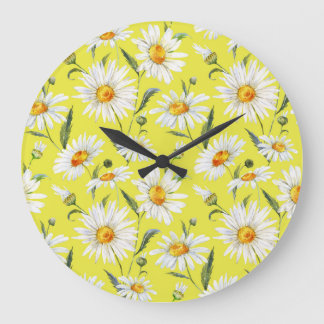 Daisy watercolor, yellow seamless pattern. large clock