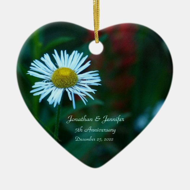 Daisy Wedding Anniversary Heart Shaped Ceramic Tree Decoration (Front)