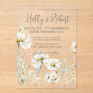 Daisy Wedding Photo QR Code  Acrylic Invitations