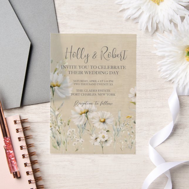 Daisy Wedding Photo QR Code  Vellum Invitations (Wedding)