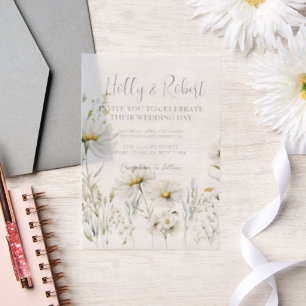 Daisy Wedding Photo QR Code Vellum Invitations