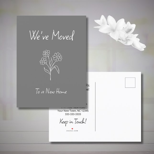 Daisy We've Moved Simple Grey Moving Announcement Postcard (Creator Uploaded)