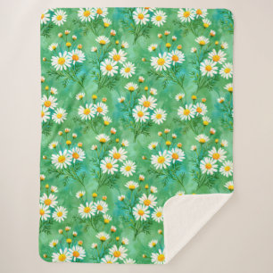 Daisy Whispers – Watercolor Meadow Pattern Sherpa Blanket