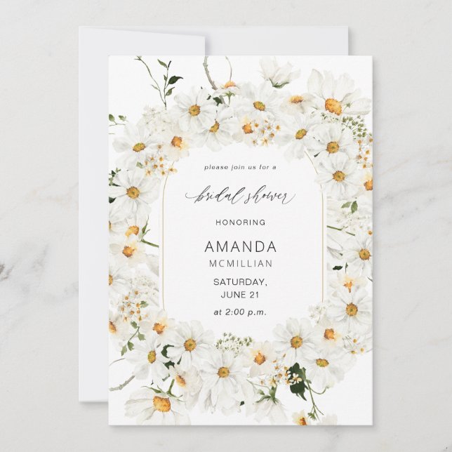 Daisy White Floral Bridal Shower Invitation (Front)