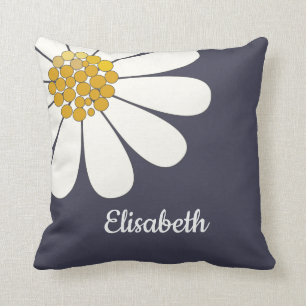 Daisy-white floral desing personalise name cushion