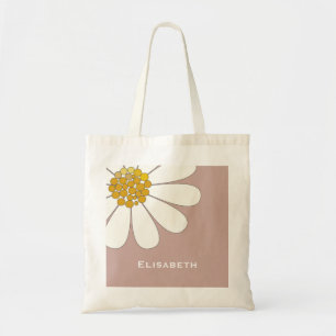 Daisy-white floral desing personalise name tote bag