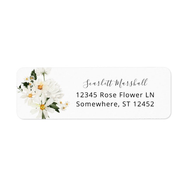 Daisy White Floral Return Address Label 1 (Front)