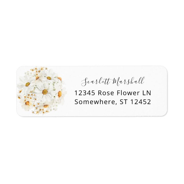 Daisy White Floral Return Address Label 2 (Front)