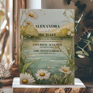 Daisy White Floral Wedding Invitation