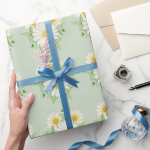 Daisy Wild Flowers Green Wrapping Paper