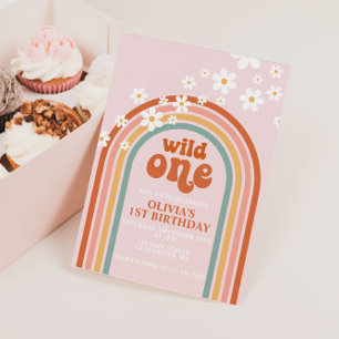 Daisy Wild One boho floral rainbow first birthday Invitation
