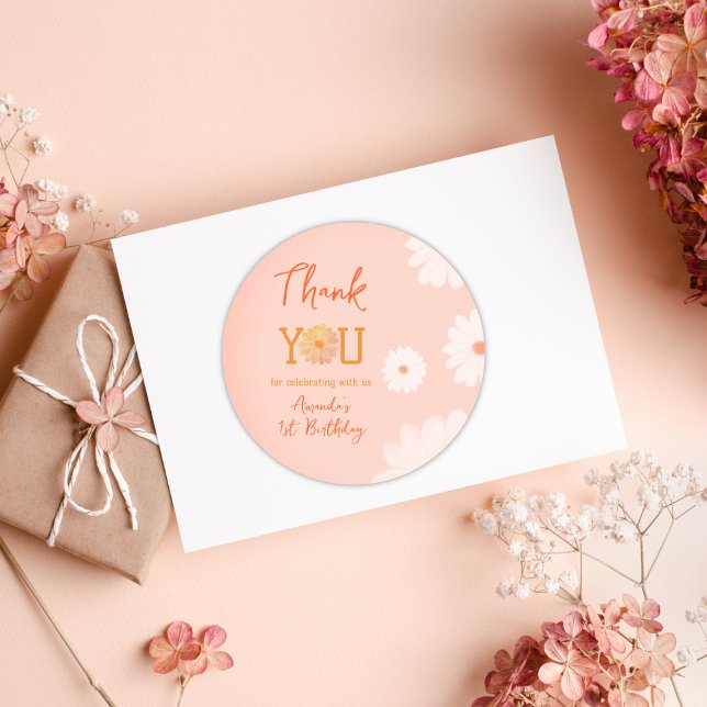 Daisy Wild One First 1st Birthday Girl Floral  Classic Round Sticker (Creator Uploaded)