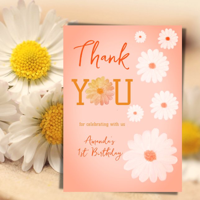 Daisy Wild One First 1st Birthday Girl Floral  Thank You Card (Creator Uploaded)