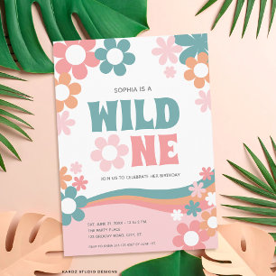 Daisy Wild One Girl 1st Birthday Invitation