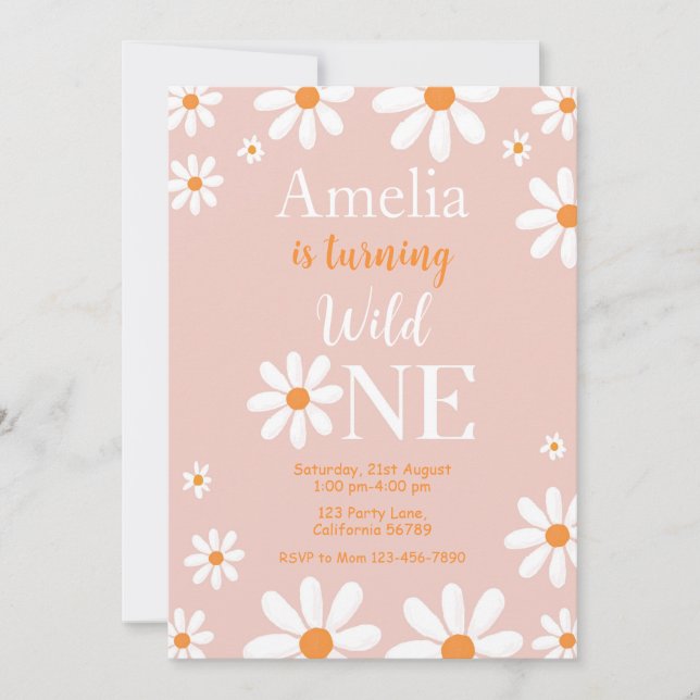 Daisy Wild One Invitation Girl 1st birthday Invite (Front)