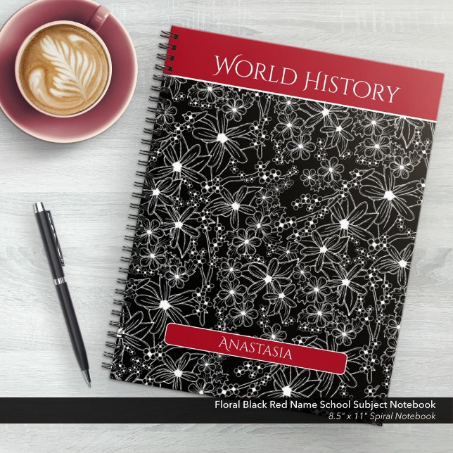  Daisy Wildflower Black Red Name School Subject Notebook (Floral Black and Red School Subject Notebook: Personalize Your Name, Customize the School Subject)