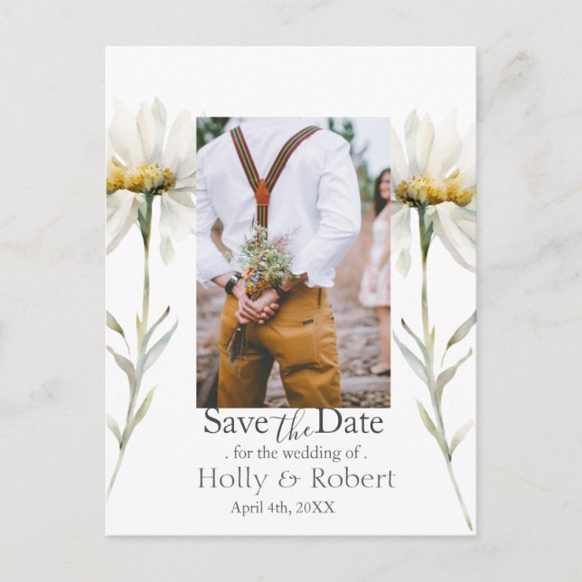 Daisy Wildflower  Save the Date Photo QR Code Postcard (Front)