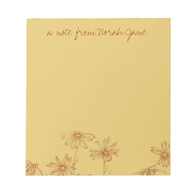 Daisy Wildflower Sepia Ink Drawing Personalised Notepad (Front)