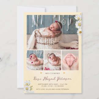 Daisy Wildflower Welcoming Newborn Baby Girl Birth Announcement