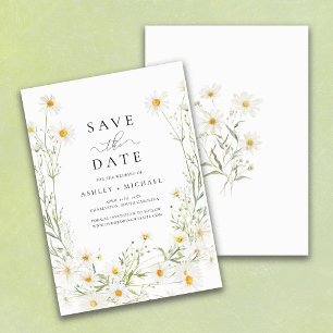 Daisy Wildflower White Boho Minimalist Save The Date