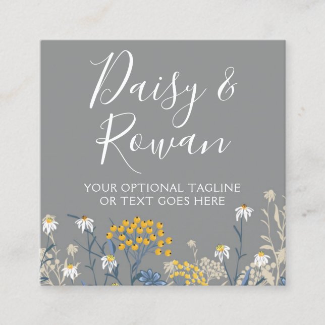 Daisy Wildflower & Yellow Rowan Berries Floral Square Business Card (Front)