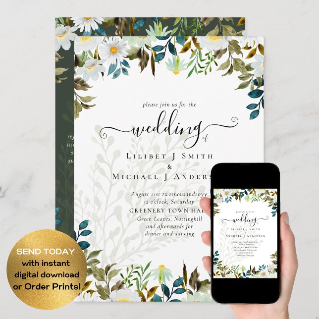 Daisy Wildflowers Greenery Wedding Invitation (Creator Uploaded)