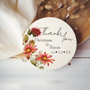 Daisy Wildflowers Watercolor Floral Thank You Classic Round Sticker